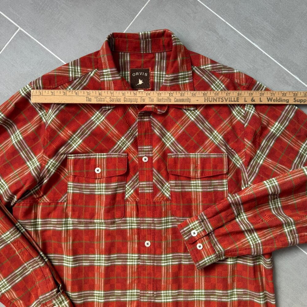 Orvis Heavyweight Orange Green Plaid Field Flannel Button Down Shirt Large - Picture 8 of 10